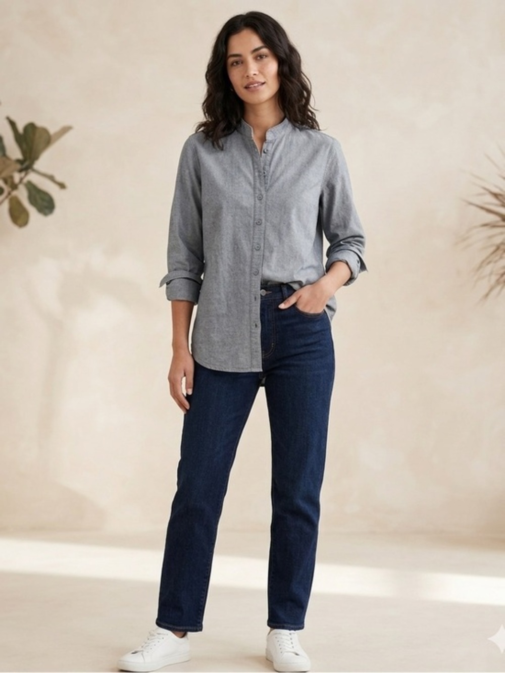 Napa Valley Women’s 12 Blue Chambray Long Sleeve Button Up Denim Tunic Top L